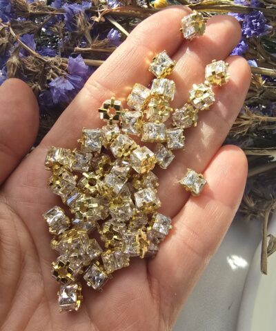 7x6 MM Beyaz Baget Taşlı Altın Kaplama Silindir