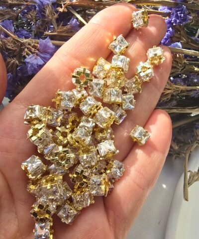 7x6 MM Beyaz Baget Taşlı Altın Kaplama Silindir - Görsel 4