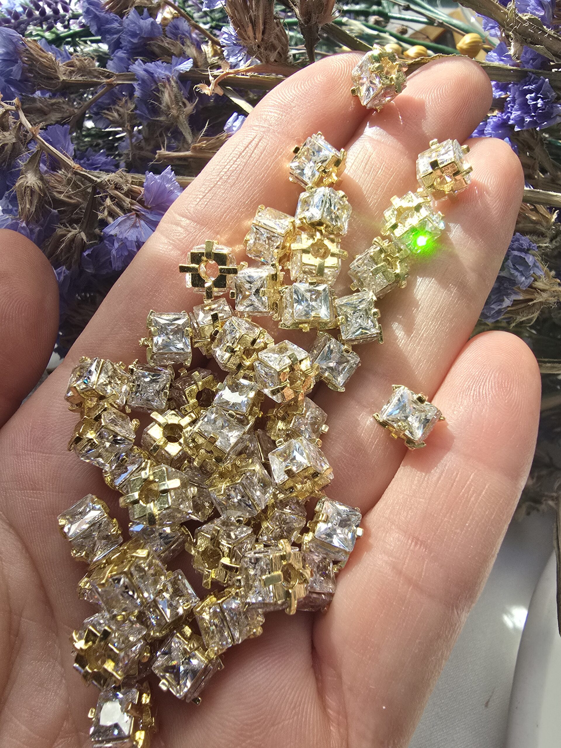 7x6 MM Beyaz Baget Taşlı Altın Kaplama Silindir - Görsel 2