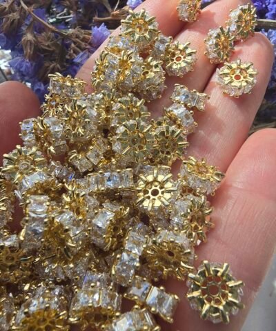 10x4 MM Beyaz Baget Taşlı Altın Kaplama Silindir - Görsel 3