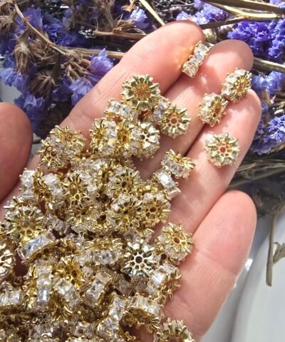 10x4 MM Beyaz Baget Taşlı Altın Kaplama Silindir - Görsel 5