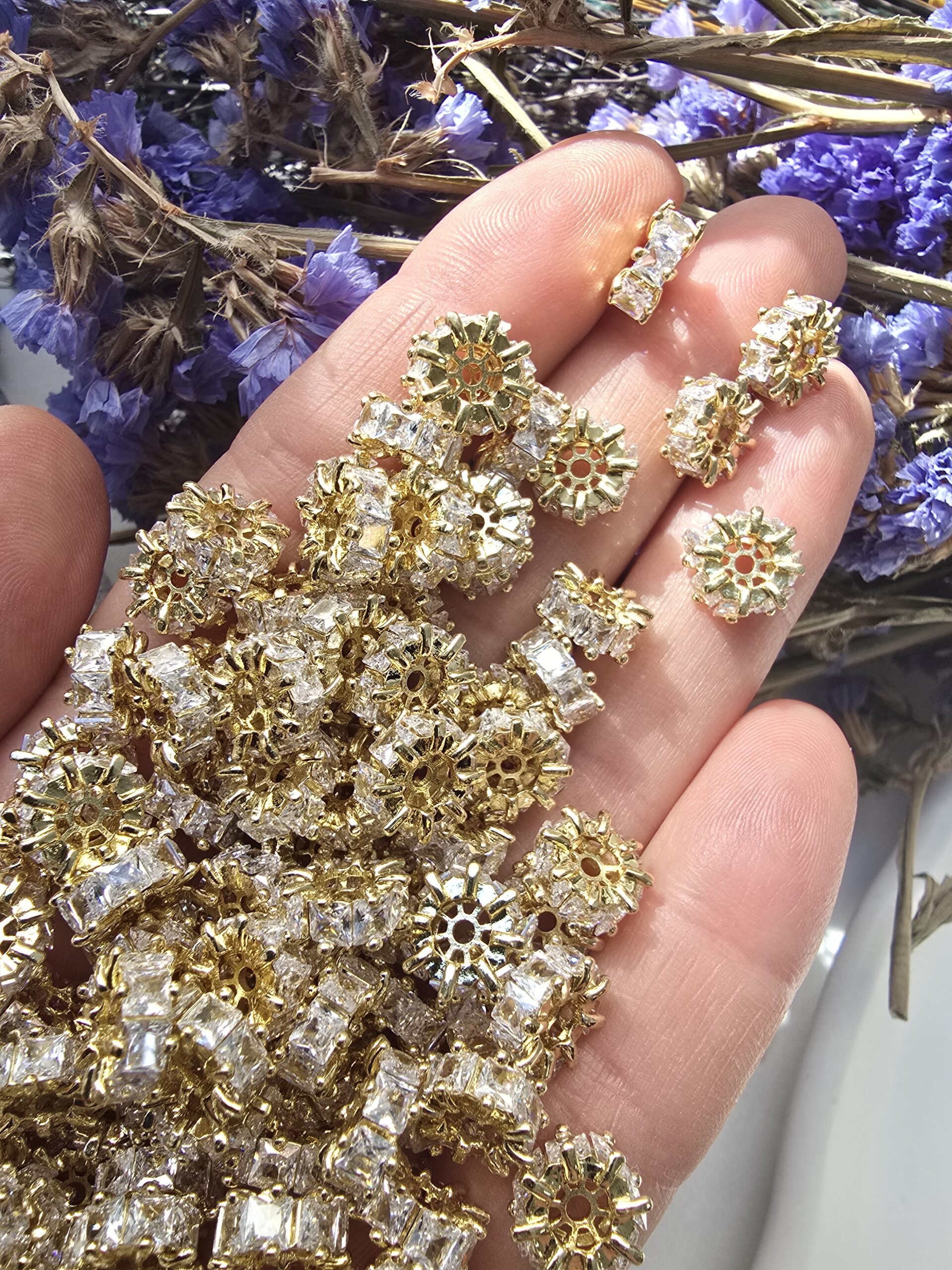 10x4 MM Beyaz Baget Taşlı Altın Kaplama Silindir - Görsel 5