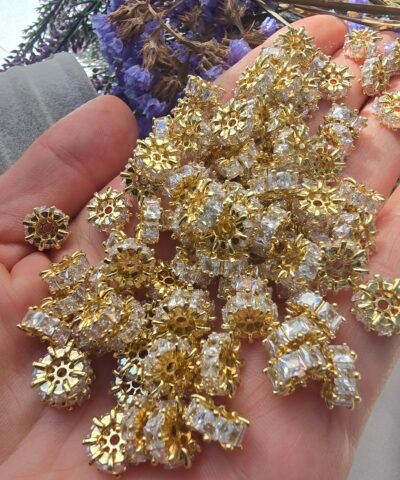 10x4 MM Beyaz Baget Taşlı Altın Kaplama Silindir - Görsel 4