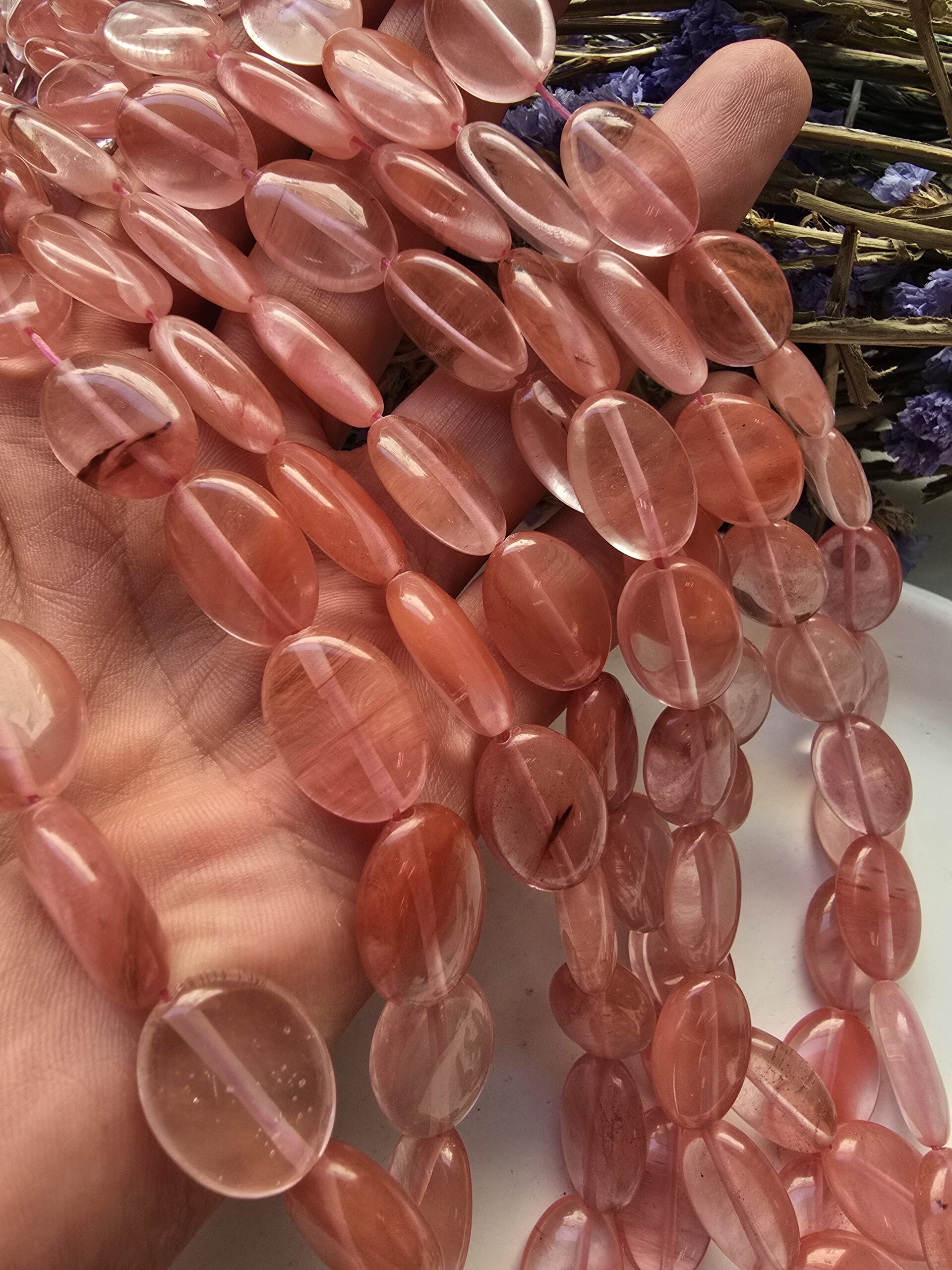 13x18 MM Oval Çilek Kuvars Taşı - Görsel 2