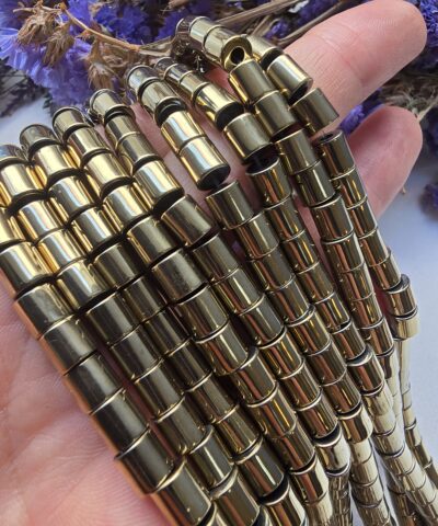 6x6 MM Soft Gold Kesme Silindir Düğüm Gizleme Hematit Doğal Taş