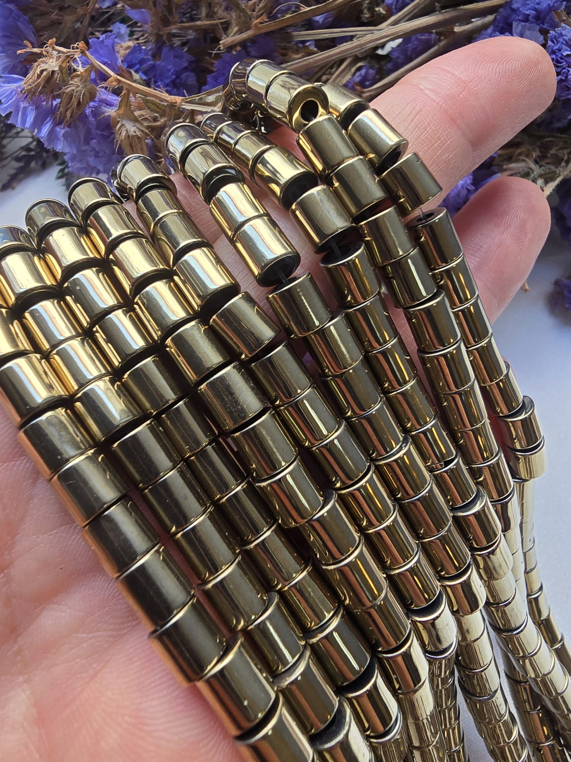 6x6 MM Soft Gold Kesme Silindir Düğüm Gizleme Hematit Doğal Taş