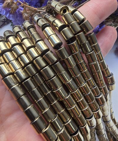 Alternative view of 6x6 MM Soft Gold Kesme Silindir Düğüm Gizleme Hematit Doğal Taş