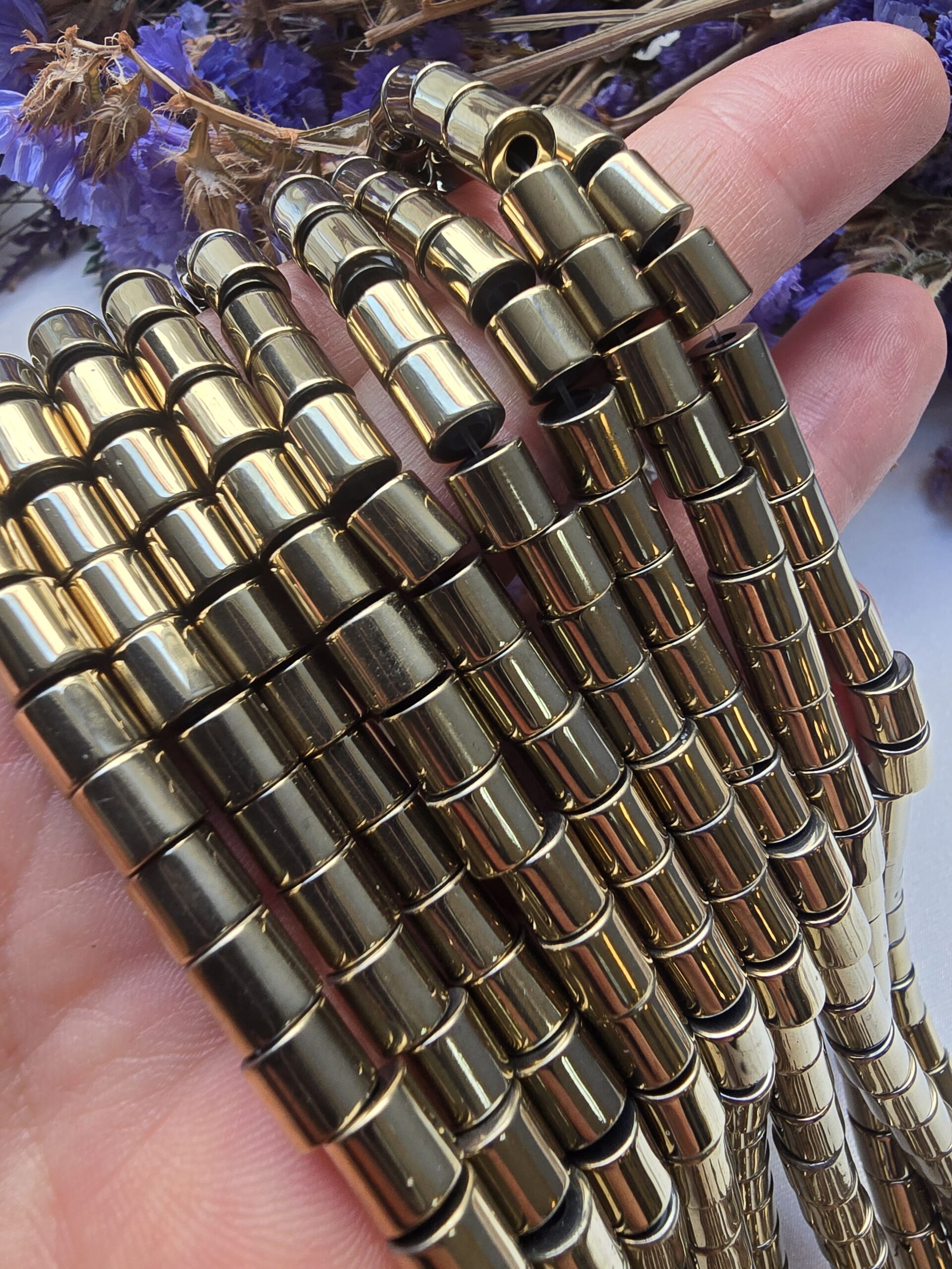 6x6 MM Soft Gold Kesme Silindir Düğüm Gizleme Hematit Doğal Taş - Görsel 2