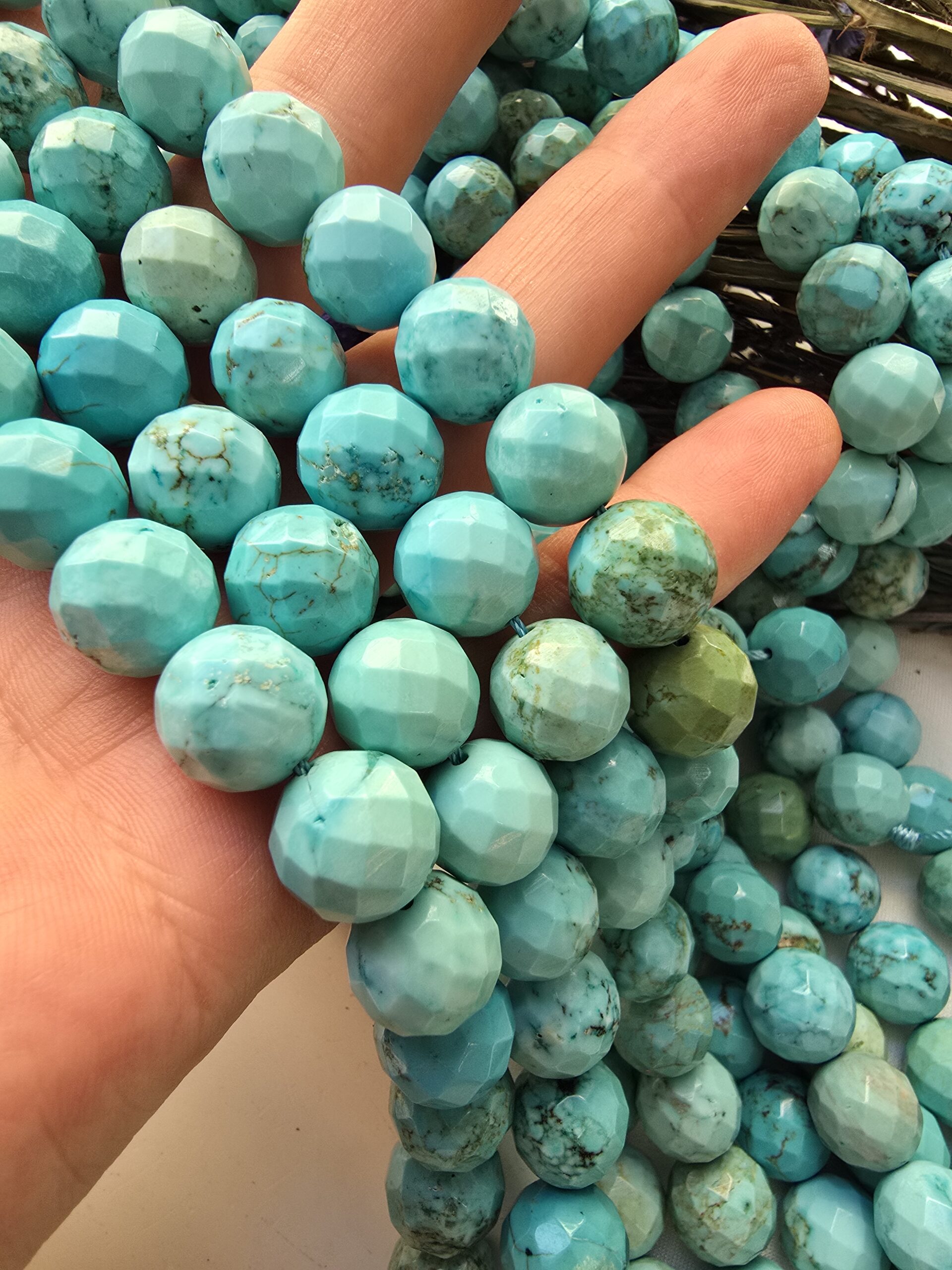 12 MM AAA Fasetli Turkuaz Doğal Taş Boncuk - Görsel 2