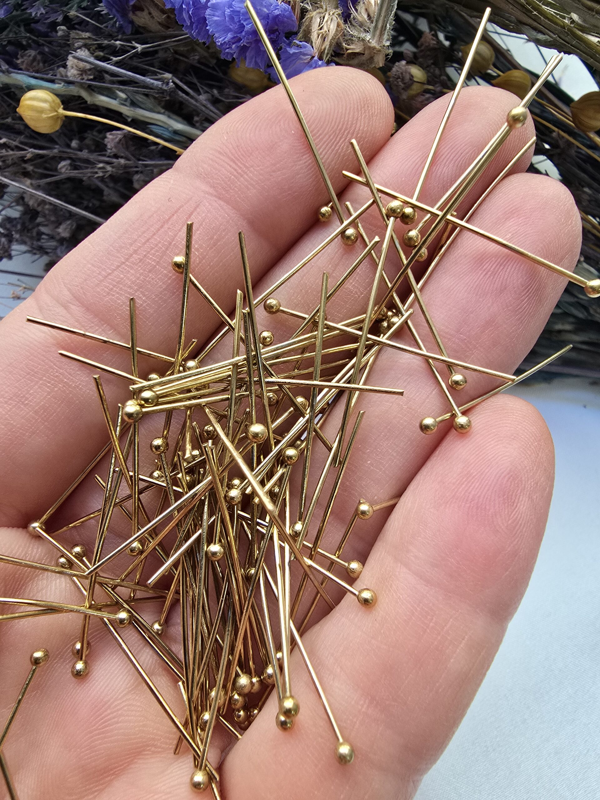 30 MM Top Başlı Altın Renkli Çelik Takı Civisi - Görsel 2