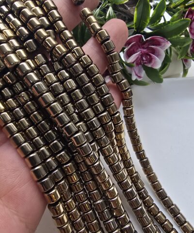 6x5 MM Soft Gold Silindir Geniş Delikli Düğüm Gizleme Hematit Doğal Taşı