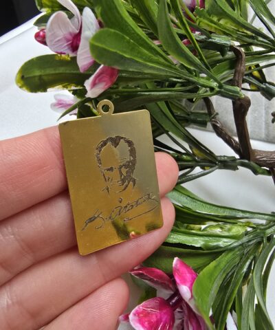 24 K Altın Kaplam Atatürk Lazer Kazıma Plaka Kolye Ucu