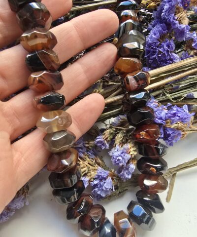 15x10 MM Petek Rondela Kahve Akik Taşı