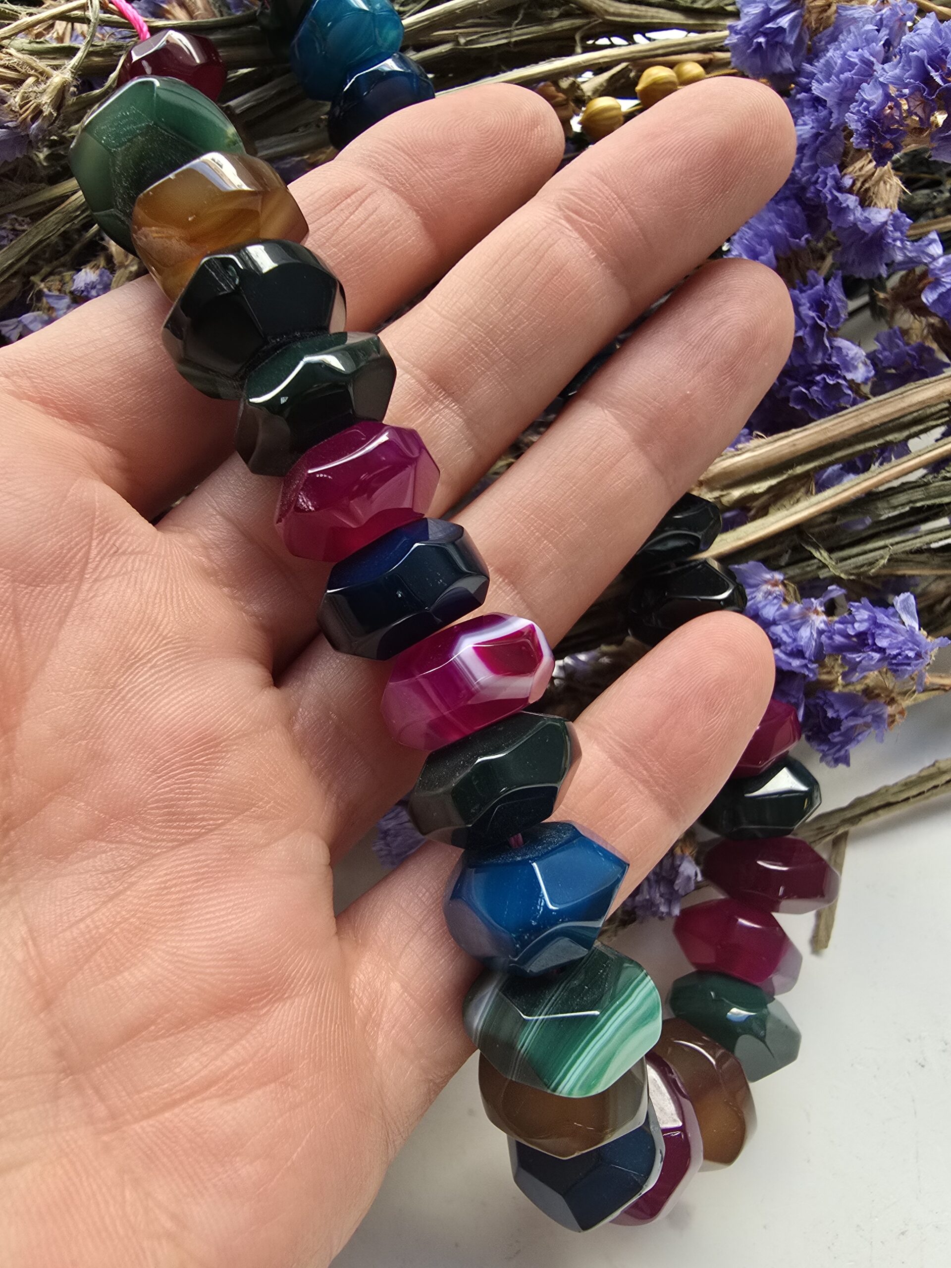 15x10 MM Petek Rondela Mix Renkli Akik Taşı - Görsel 2