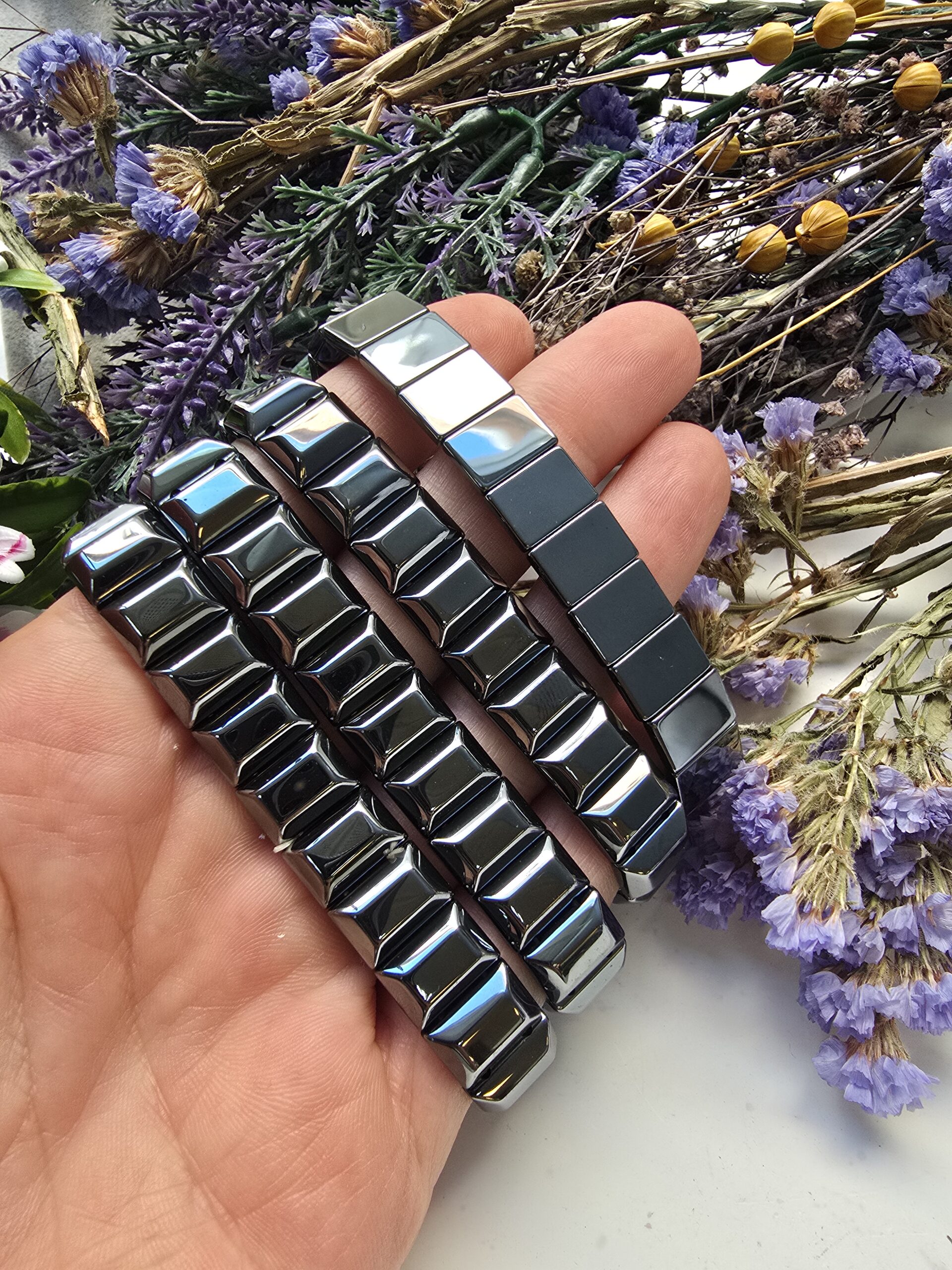 12x8 MM Tila Füme Hematit Taşı Bileklik
