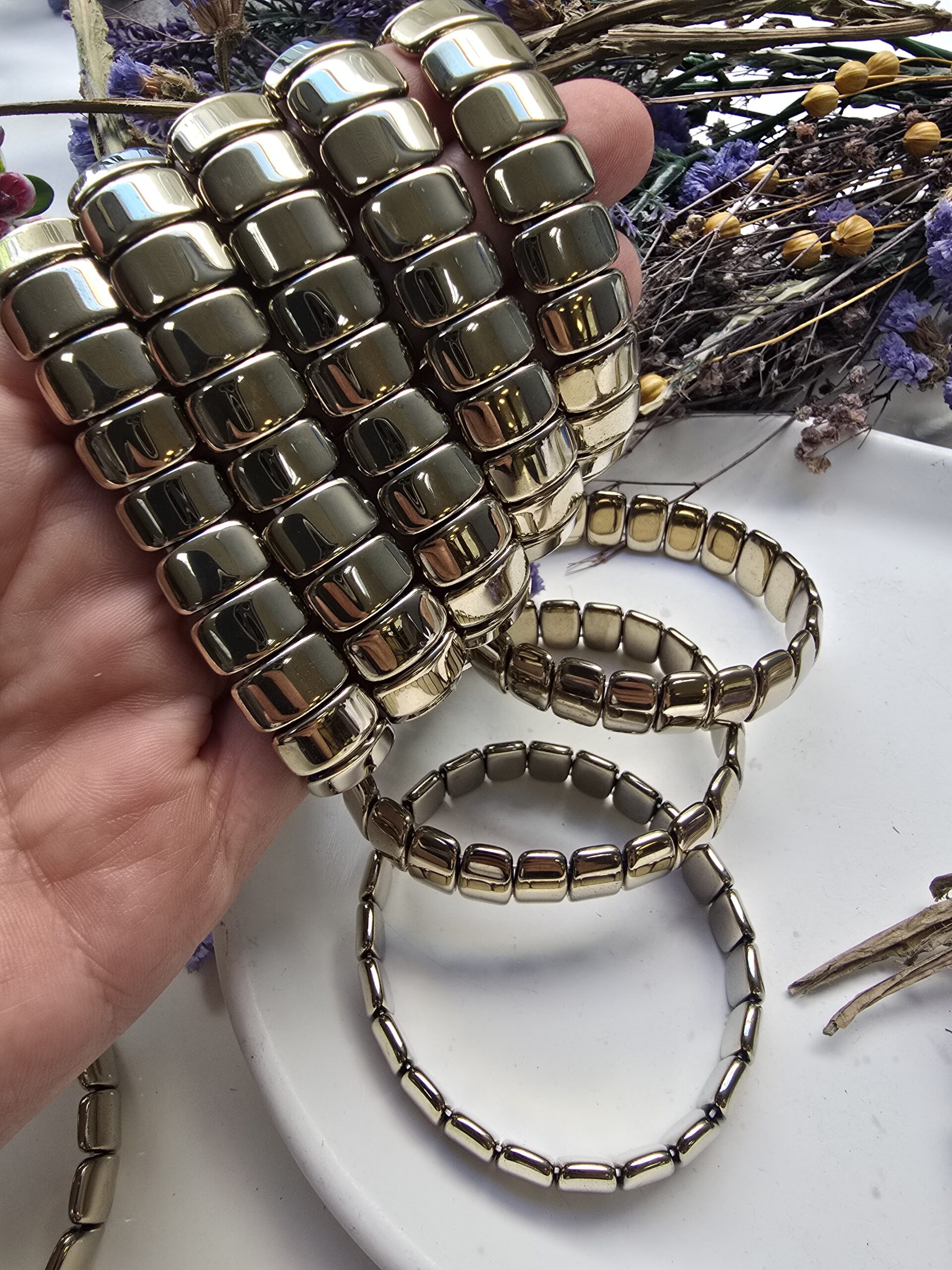 13x8 MM Tila Soft Gold Hematit Taşı Bileklik - Görsel 3