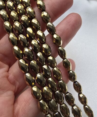 6x9 MM Fasetli Arpa Soft Gold Hematit Doğal Taş