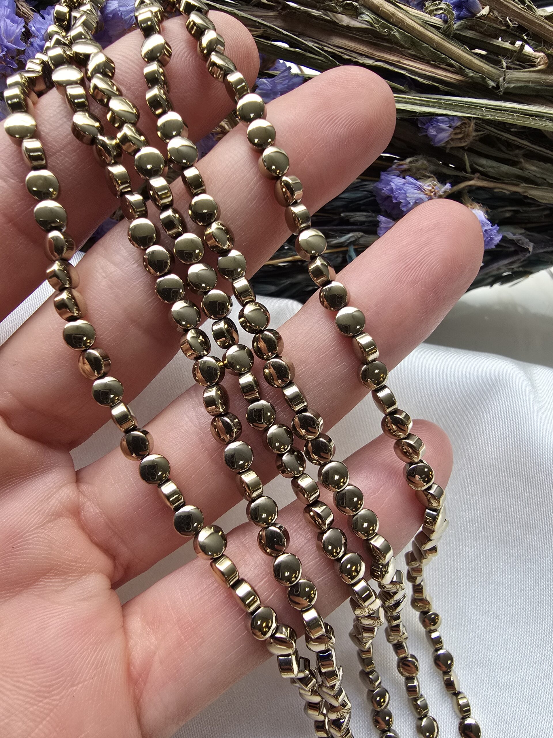 4x2 MM Yuvarlak Soft Gold Hematit Doğal Taş