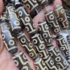 15x40 MM Silindir Beyaz Çizgili Siyah Tibet Akik Taşı - Görsel 3