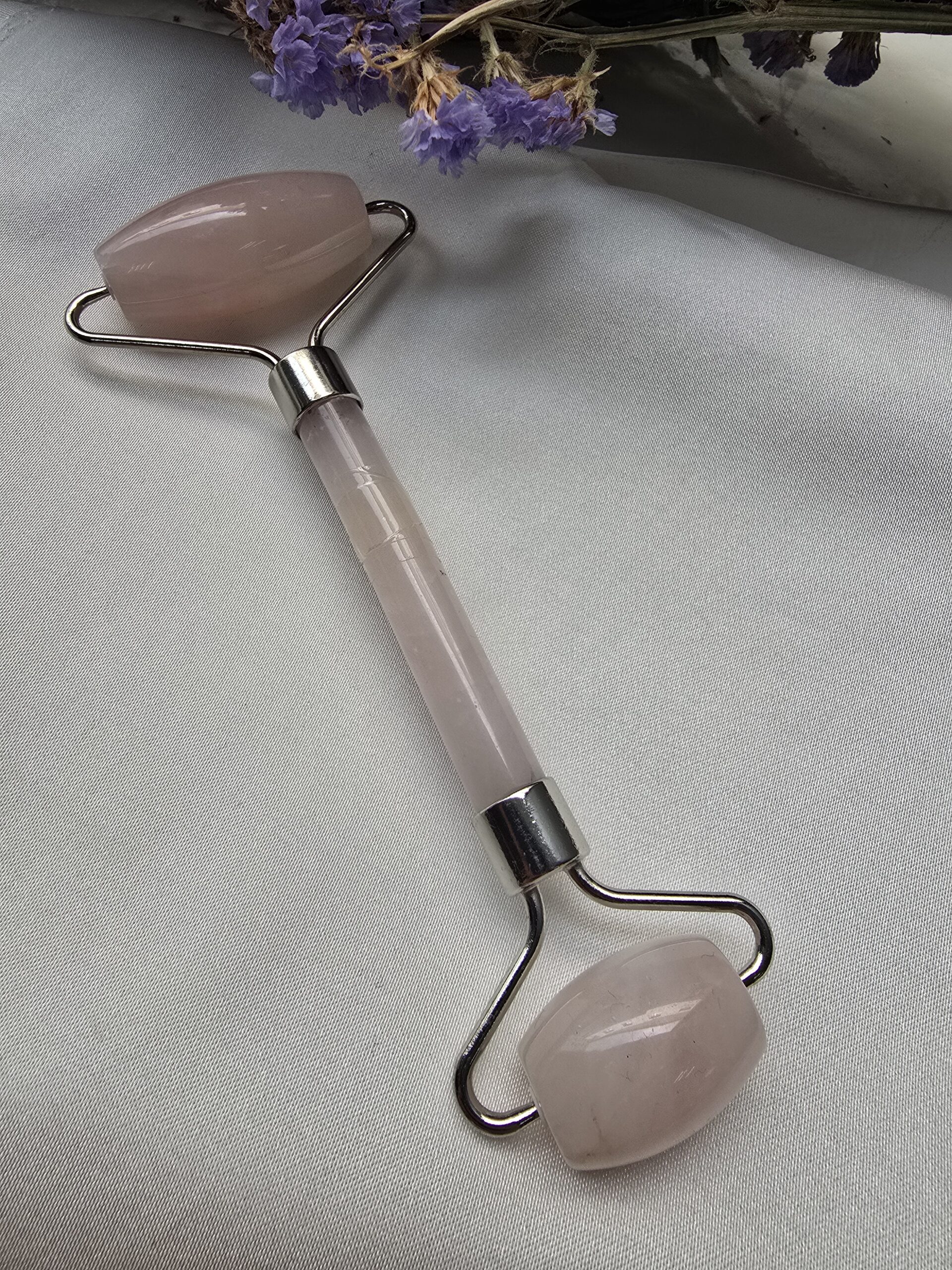 Gümüş Kasa Roller Pembe Kuvars Taşı Masaj Aleti