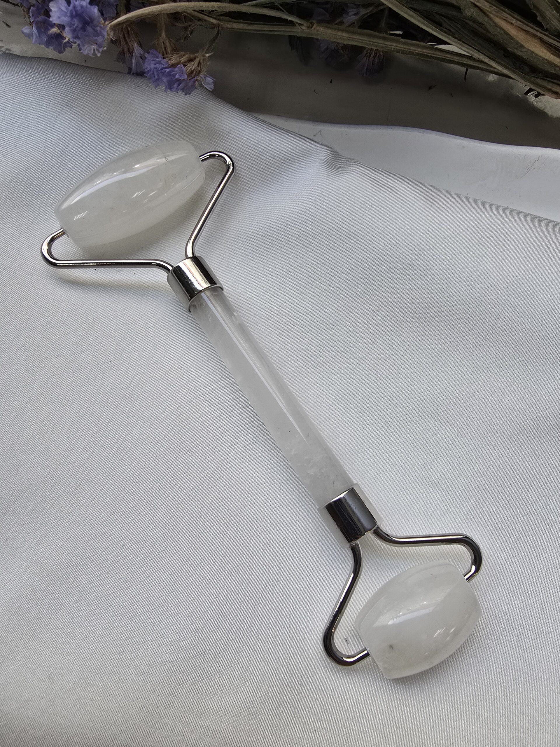 Gümüş Kasa Roller Kristal Kuvars Taşı Masaj Aleti
