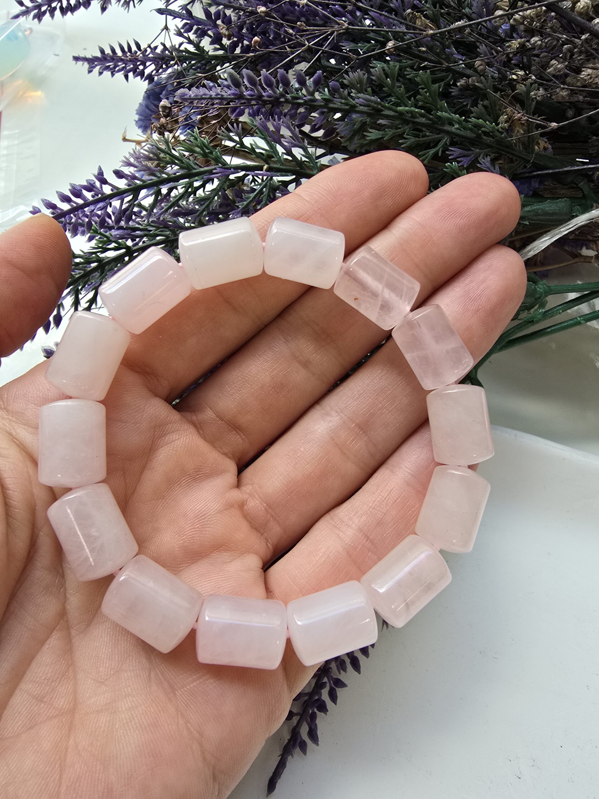Silindir Pembe Kuvars Doğal Taş Bileklik