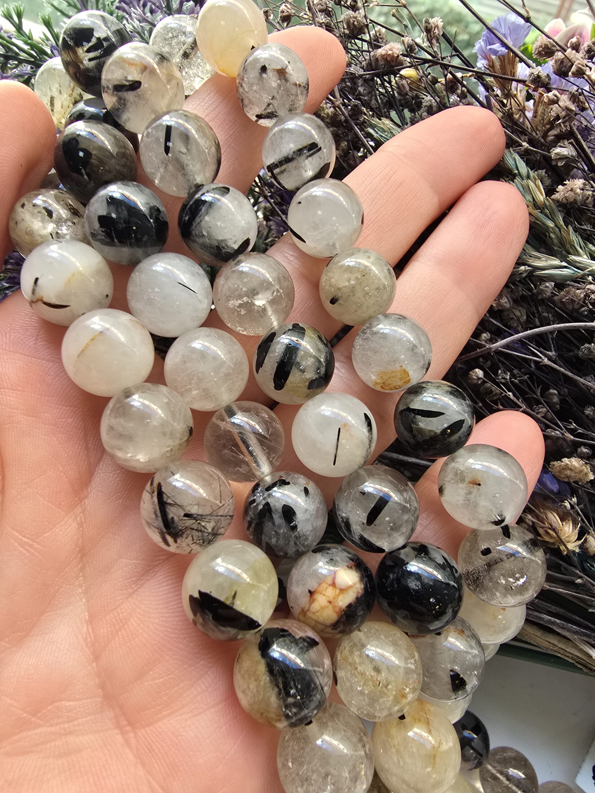 12 MM Küre Siyah Rutil Kuvars Doğal Taş Dizi