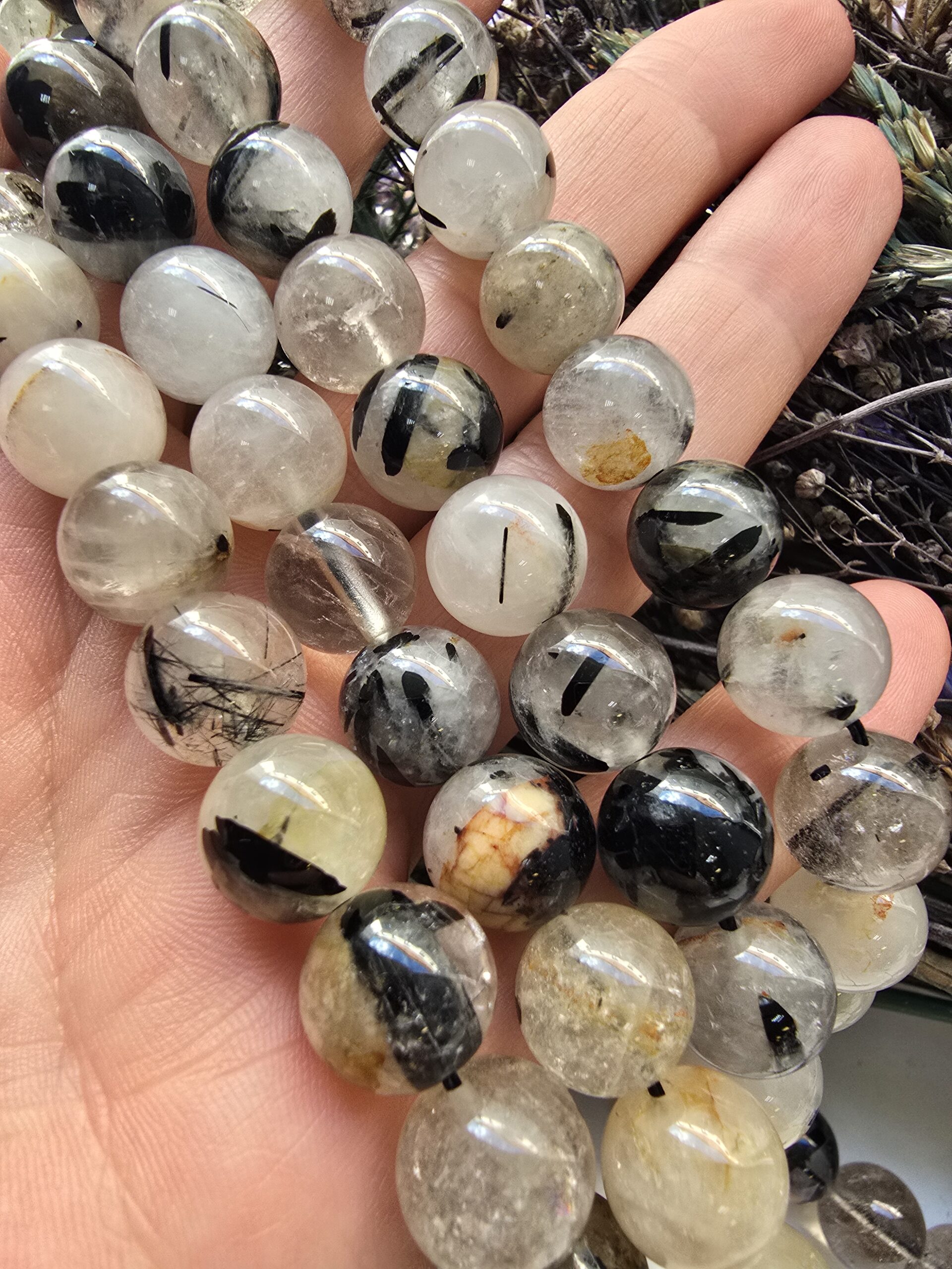 12 MM Küre Siyah Rutil Kuvars Doğal Taş Dizi - Görsel 3