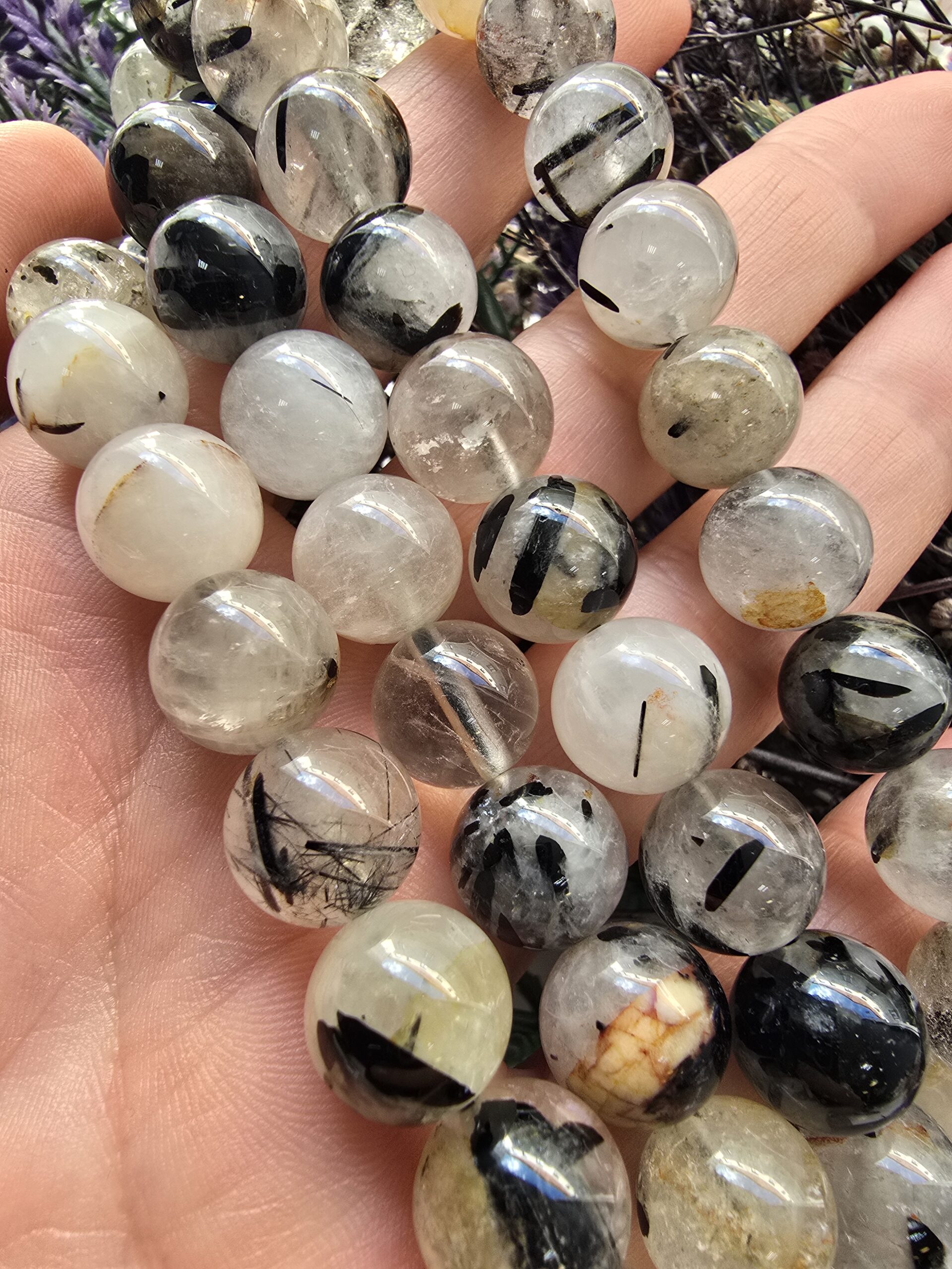 12 MM Küre Siyah Rutil Kuvars Doğal Taş Dizi - Görsel 2