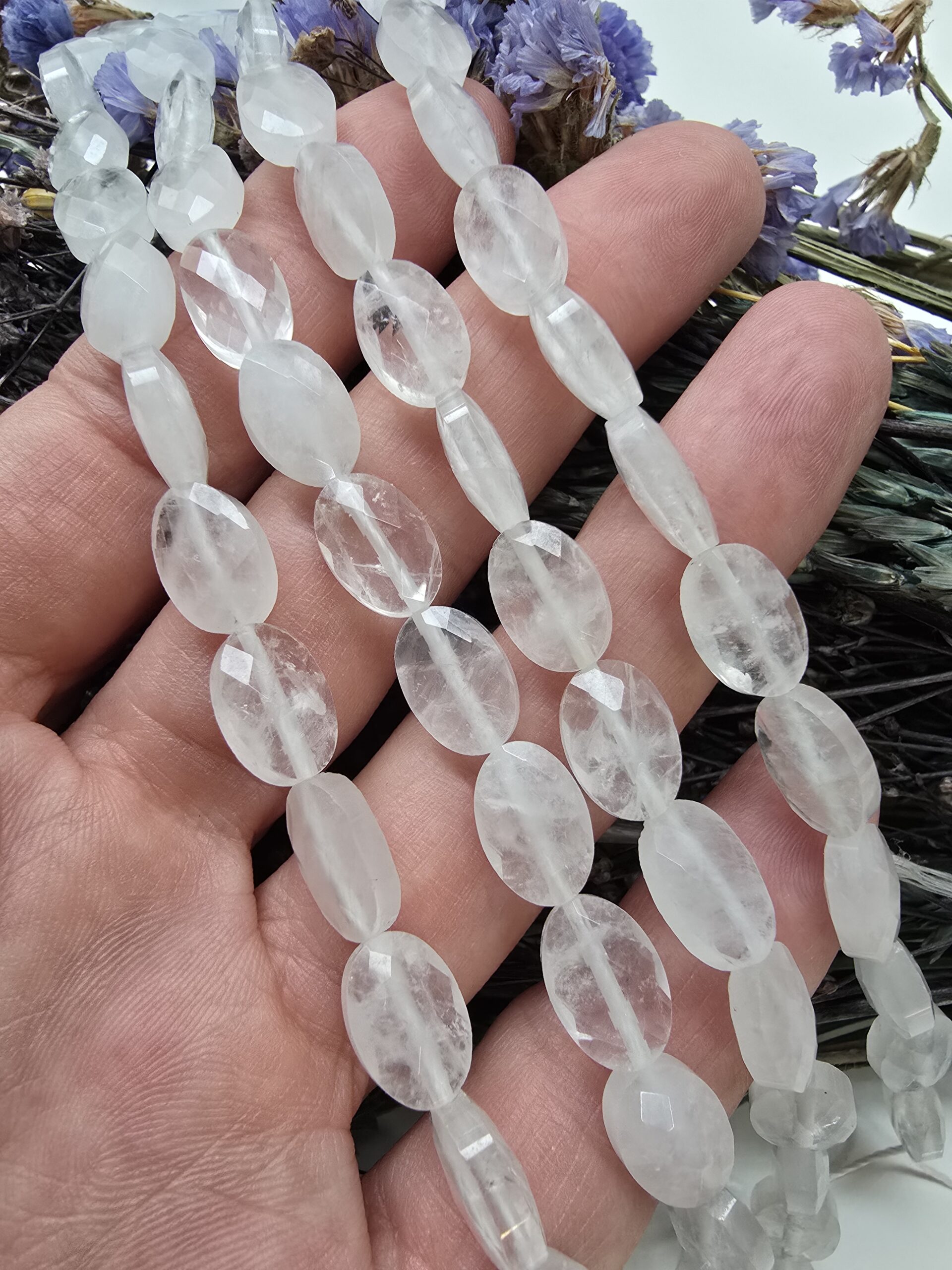 8x12 MM Fasetli Oval Kristal Kuvars Taşı