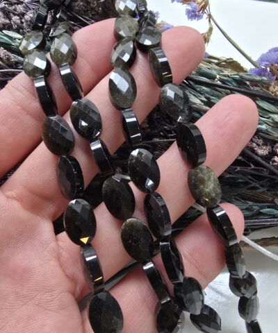 8x12 MM Fasetli Oval Gold Obsidyen Taşı