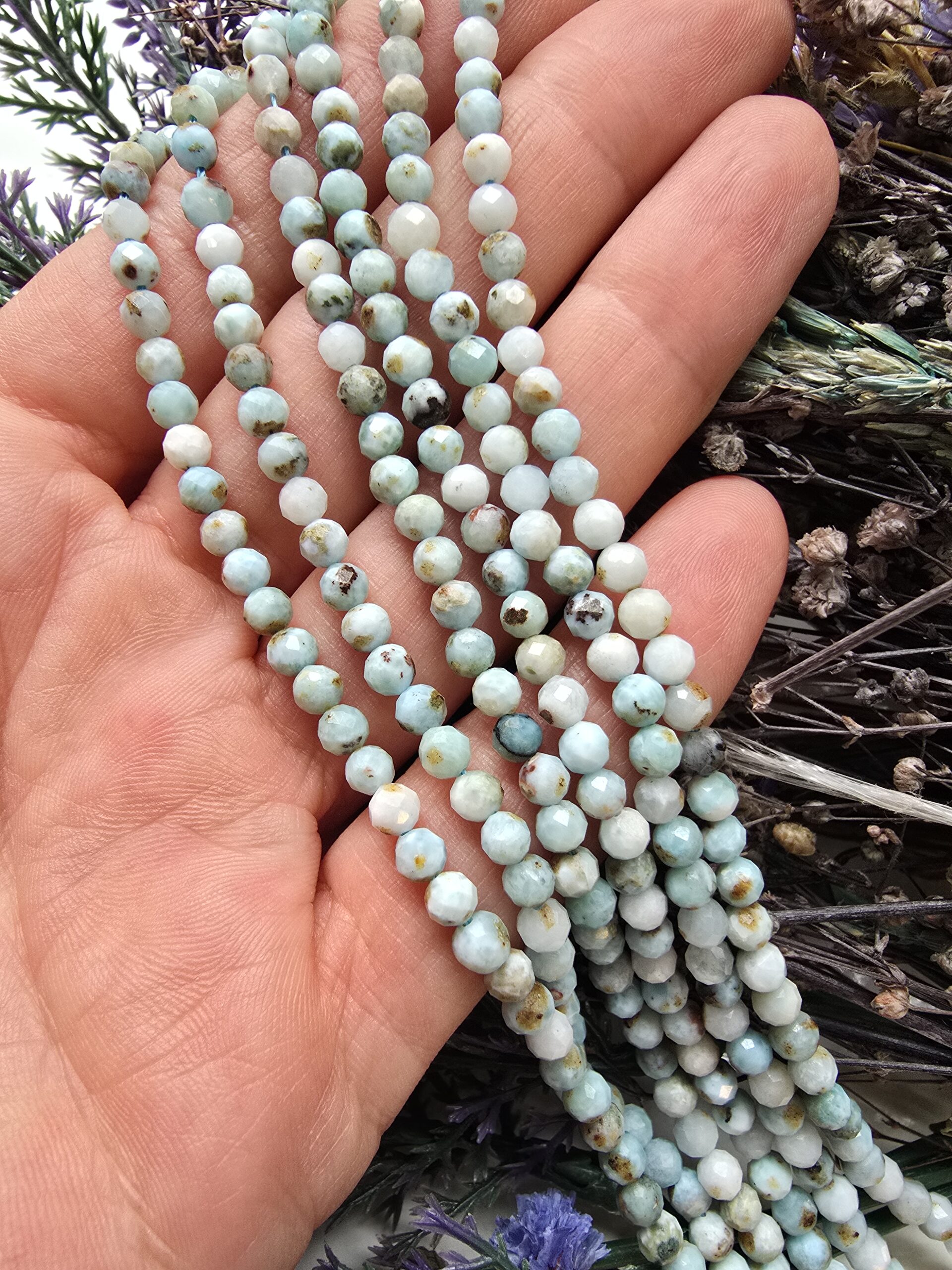 4 MM Faset Larimar Doğal Taş Dizi - Görsel 3