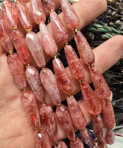 8x20 MM Fasetli Damla Gül Kuvars Taşı