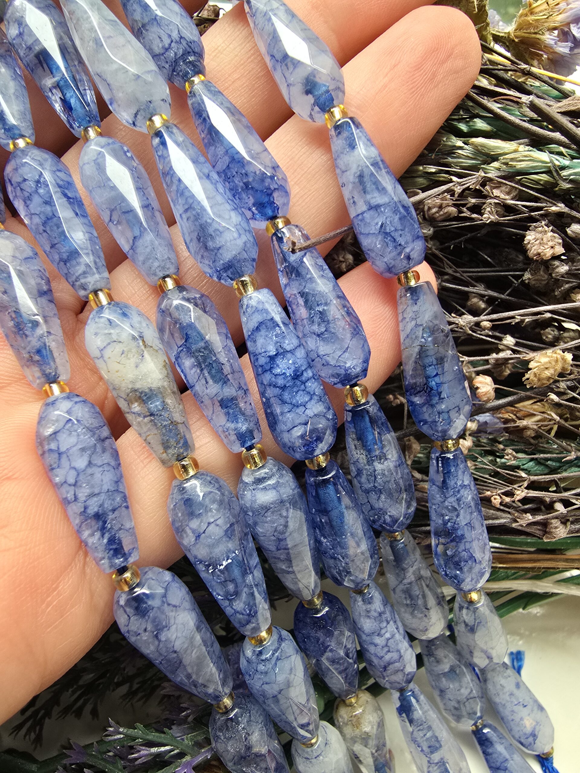 8x20 MM Fasetli Damla Mavi Kuvars Taşı