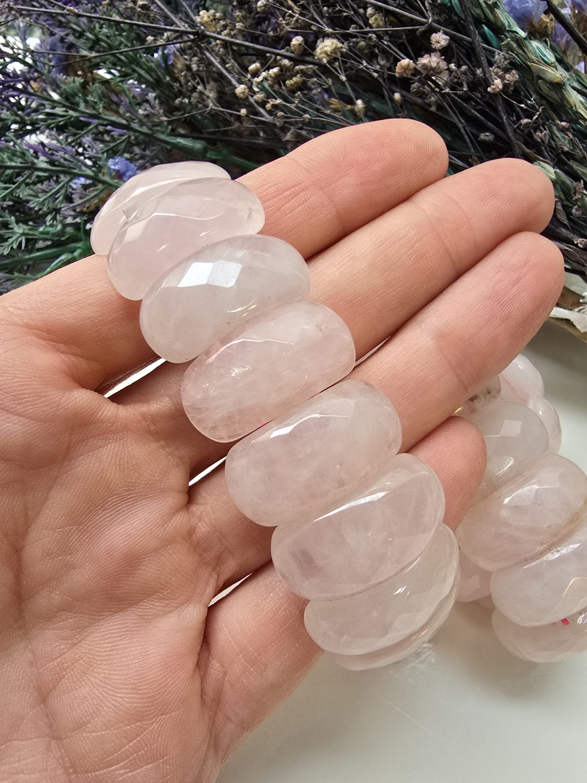 Bileklik Pembe Kuvars Doğal Taş - Görsel 5