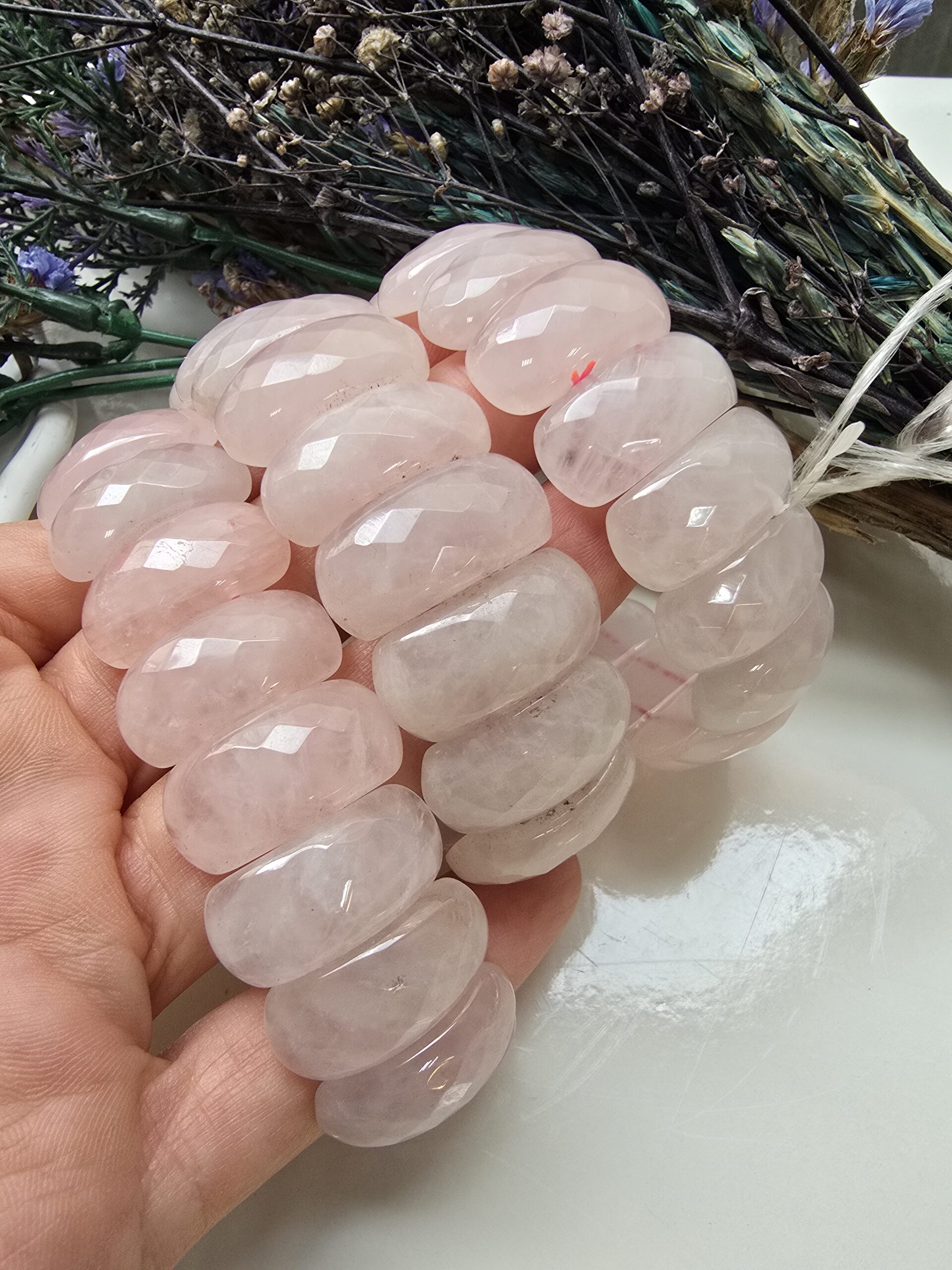 Bileklik Pembe Kuvars Doğal Taş - Görsel 6