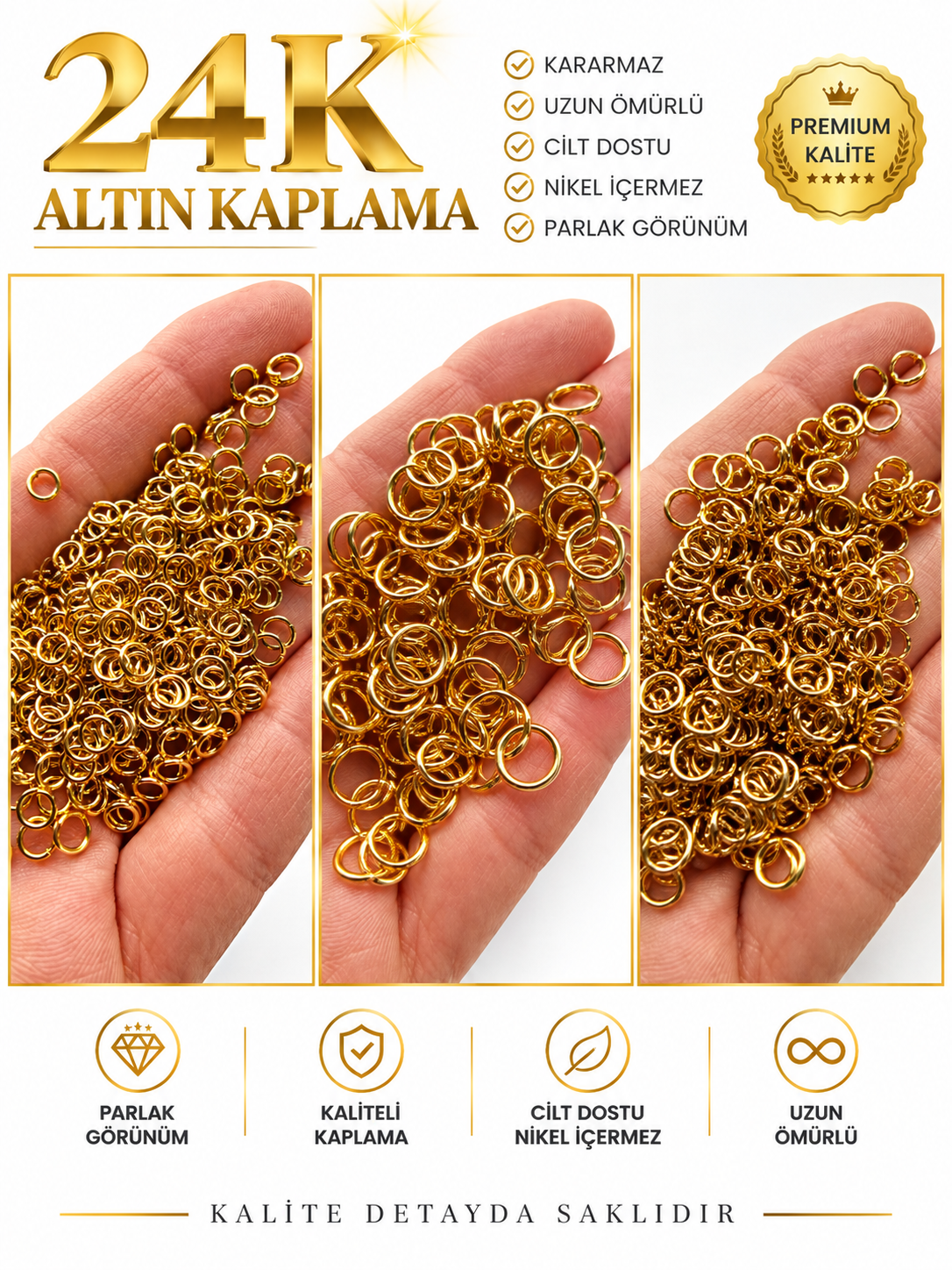 Premium Altın Kaplama Metal Halka Takı Malzemesi