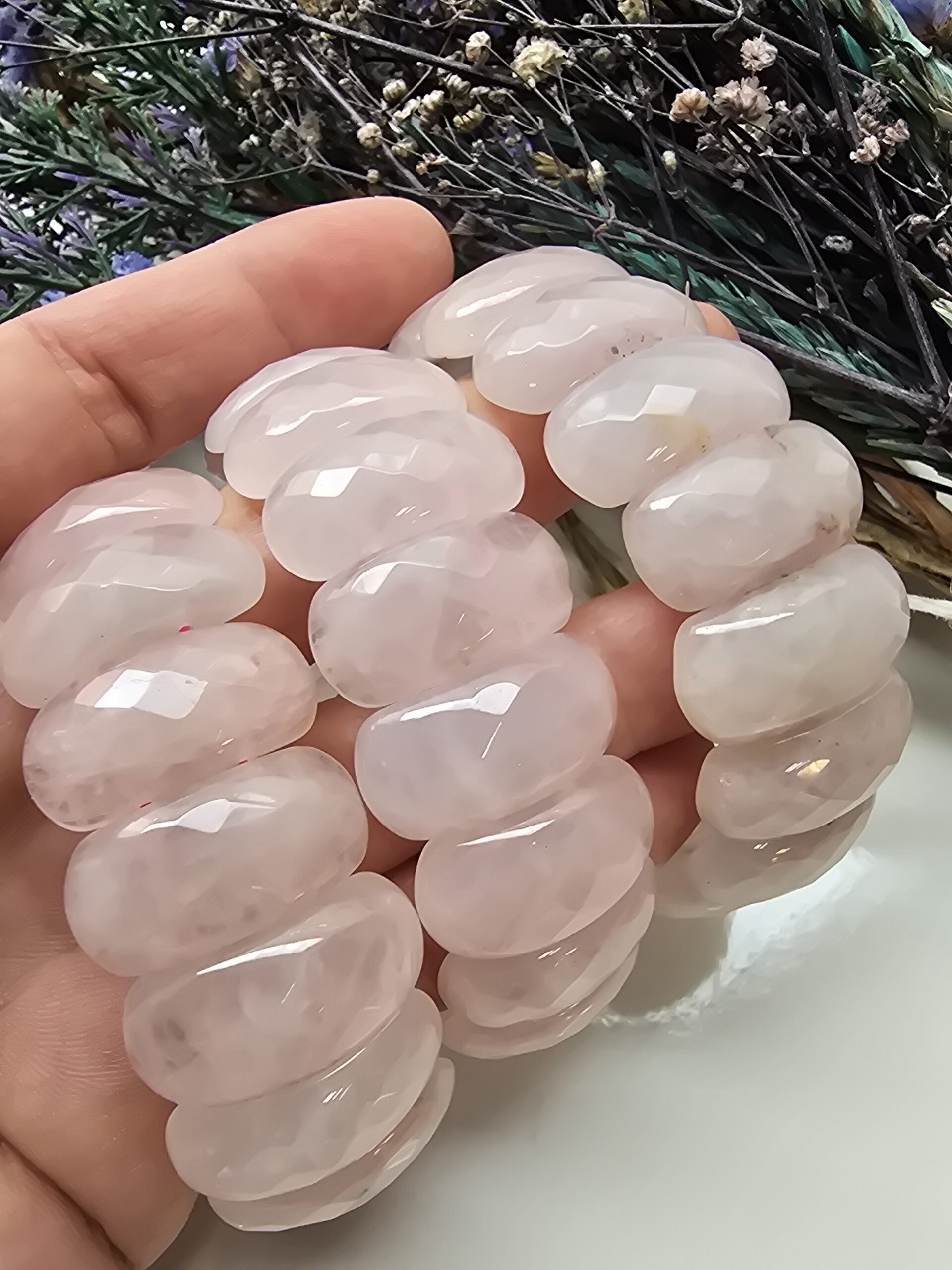 Bileklik Pembe Kuvars Doğal Taş - Görsel 2