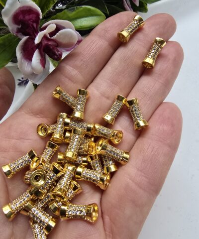 4x12 MM Silindir Zirkon Taşlı Altın Kaplama