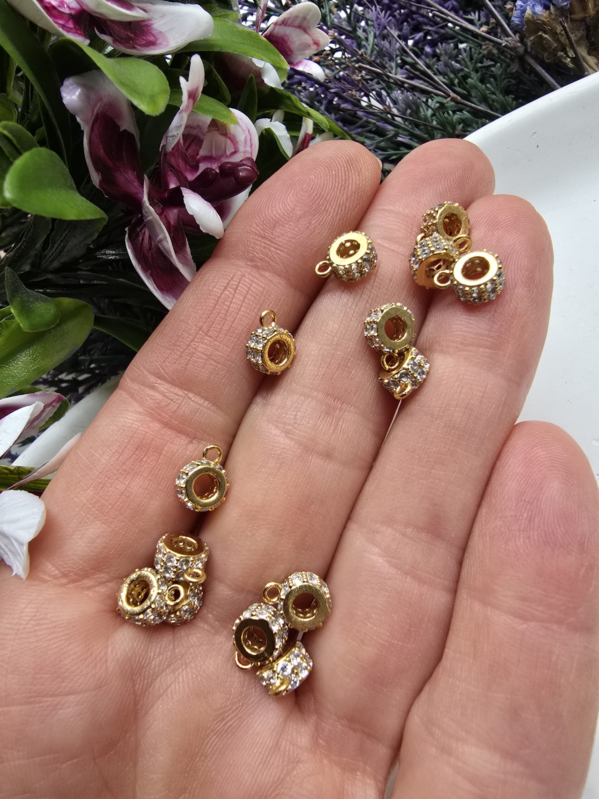 6x3 MM Disk Zirkon Taşlı Altın Kaplama Çarm Sallantı Halkalı